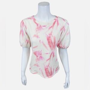 NWOT CANDENCE CAMERON BURE (QVC) TIE DYE FRENCH TERRY WITH POPLIN SLEEVES TOP L
